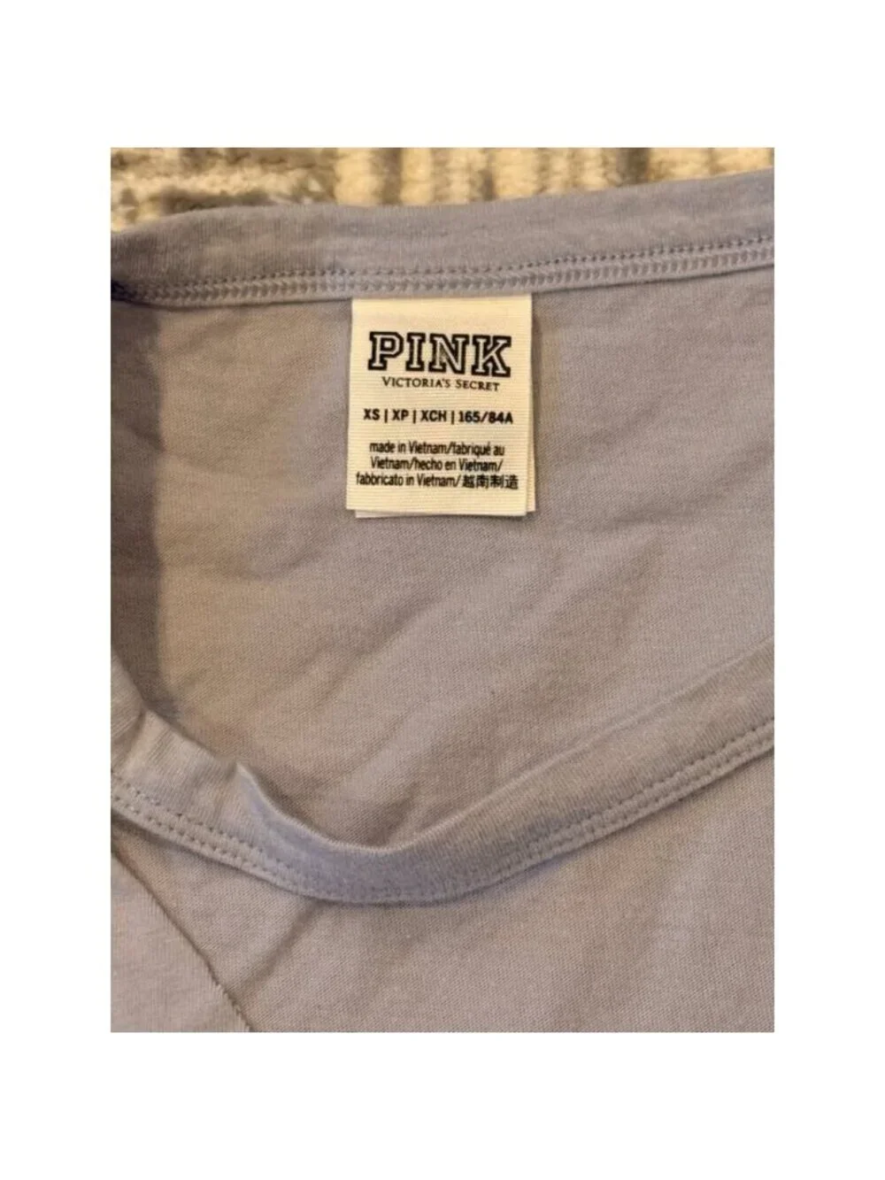 Pink Victoria's Secret women's XS (oversized) gray/blue V-neck t-shirt w/cut-out